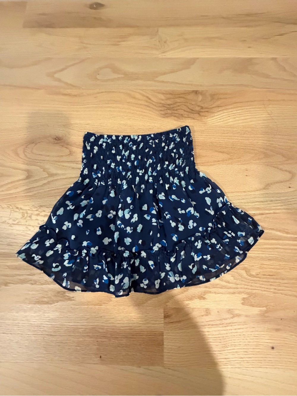 Aqua Navy Floral Smocked Mini Skirt